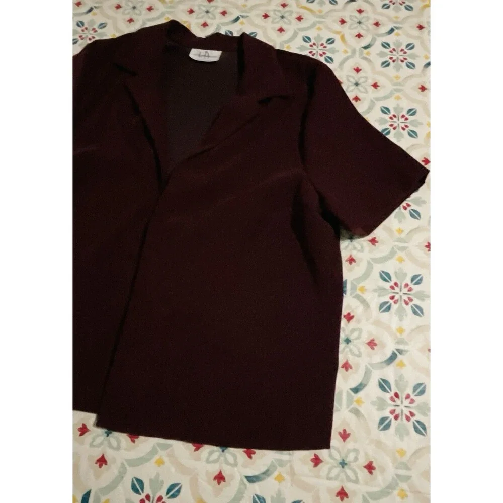 Los Angeles Short  sleeve open-front  loose blazer Womens Top sz XL Burgandy